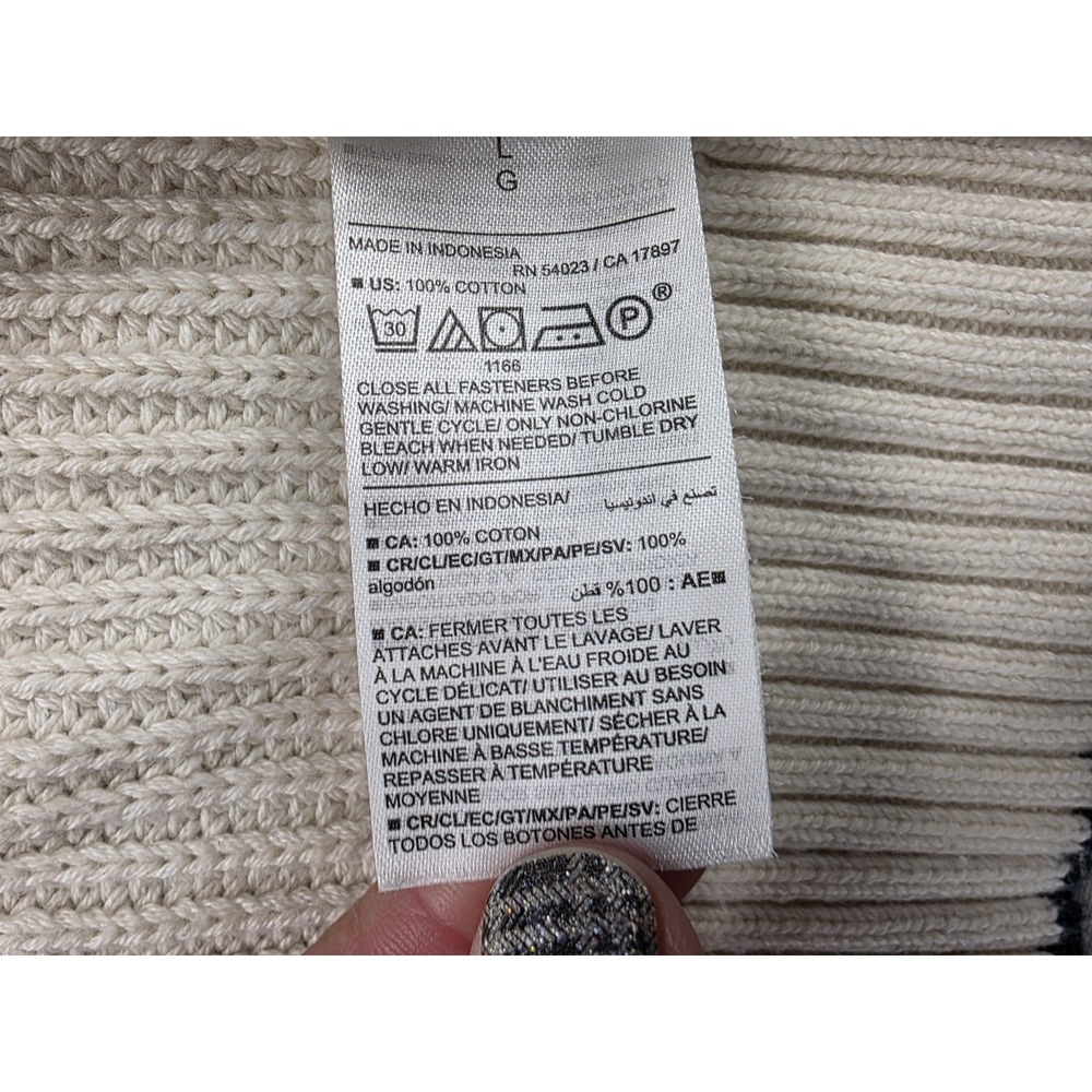 Old Navy Women's Cotton Button Cardigan Sweater Large Beige Navy Preppy Academia - Picture 7 of 8